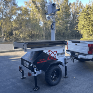 mobile camera trailers with rugged tires and 21 ft mast.